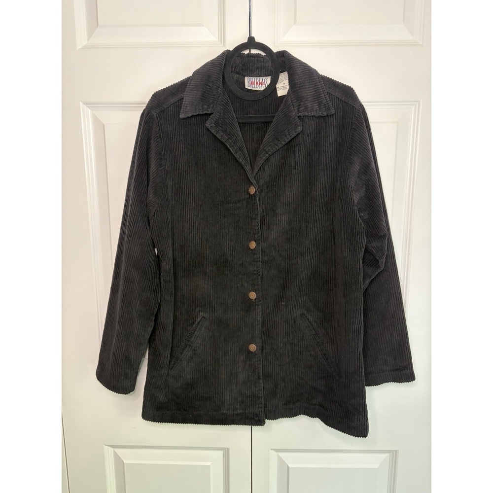 Vintage Bill Blass Jeans Black Corduroy Jacket Womens M Paisley Satin Lined 90s